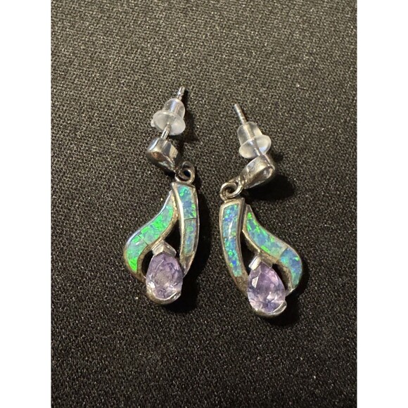 925 Opal & Amethyst Post Earrings with Rubber Backs - Picture 1 of 5